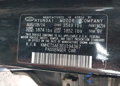 2014 Hyundai Accent Gs from USA, damaged, VIN KMHCT5AE3EU194367